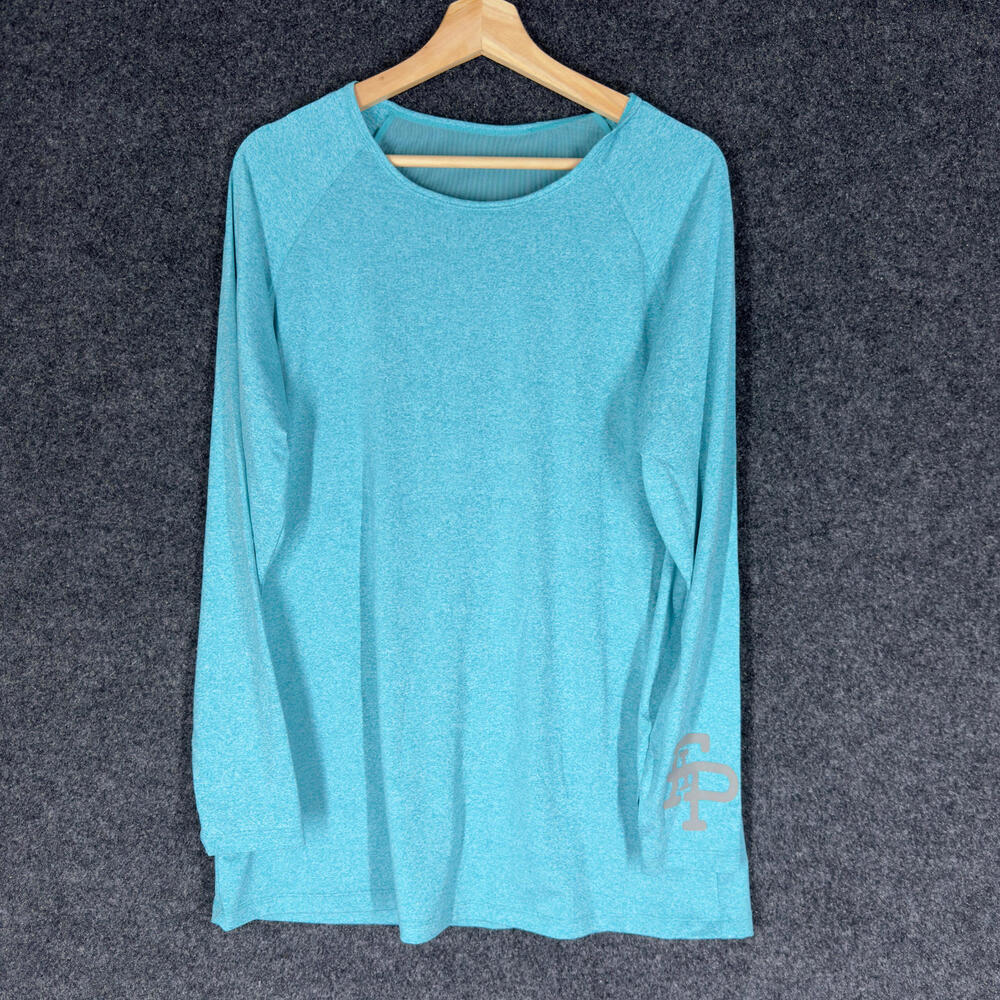 FP T-Shirt Women XL Blue Long Sleeve Round Neck Pullover Casual Solid Nylon